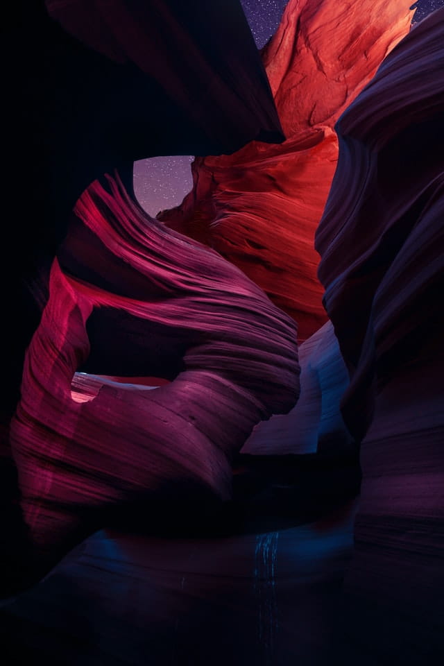 Antelope Canyon in Arizona, US, with starry night sky peeking through